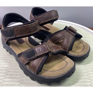 Cherokee Men's Leather Strappy Shoes Brown Hook & Loop Casual Sandals Sz. 9
